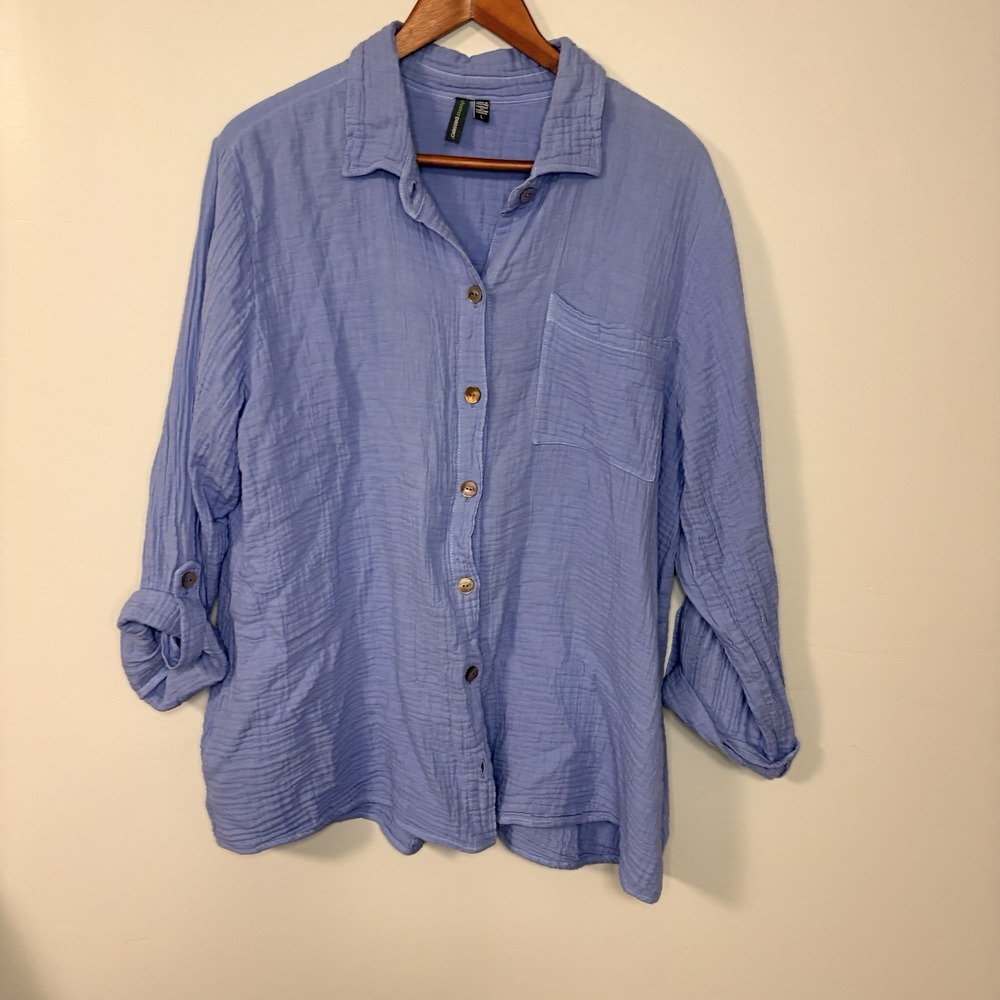 Shannon Passero Womens Long Sleeve Button Blue Shirt Top Blouse Size L